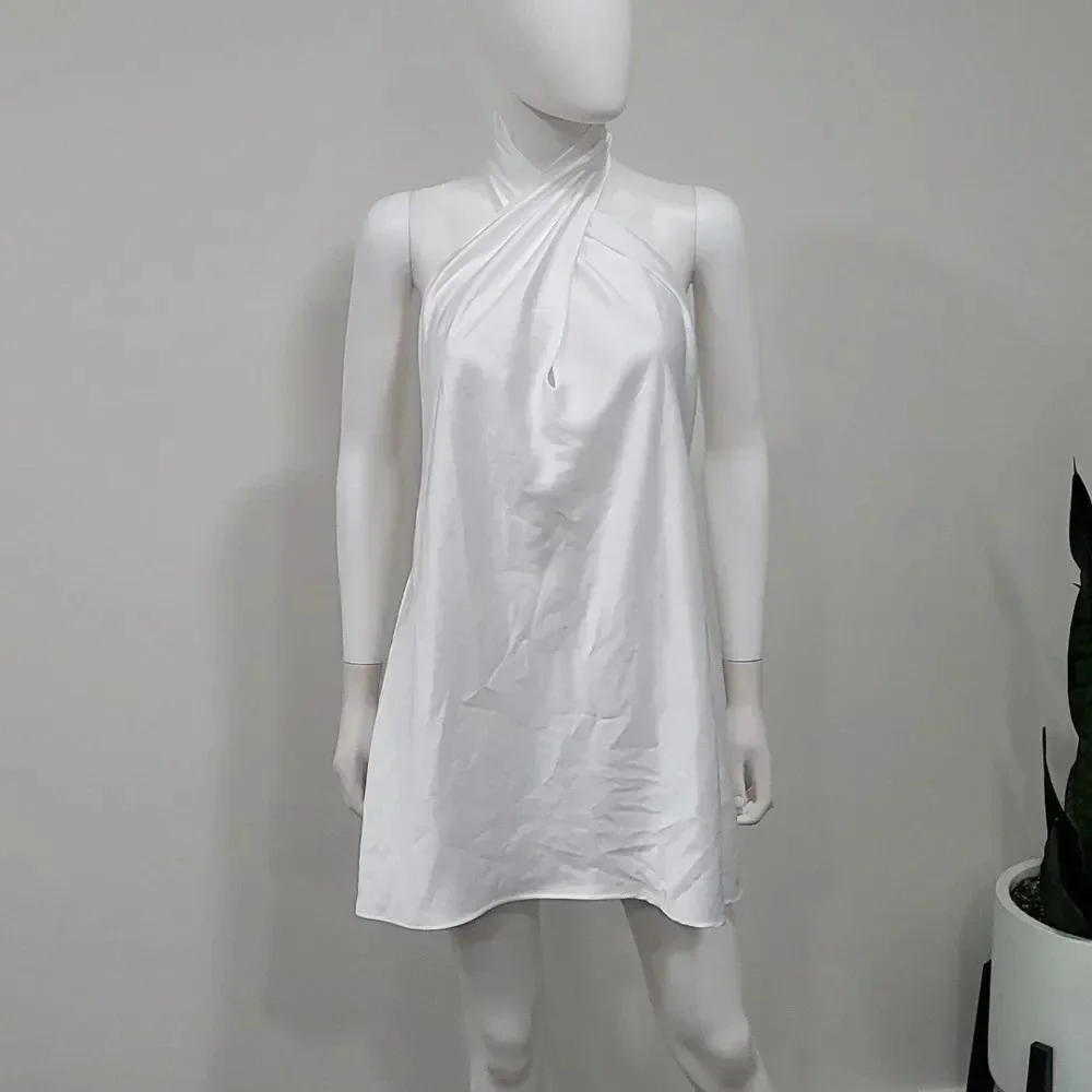 NWOT SHOW ME Your MuMu Jasmine Halter Mini Dress in Ivory Luxe Satin - Picture 4 of 13